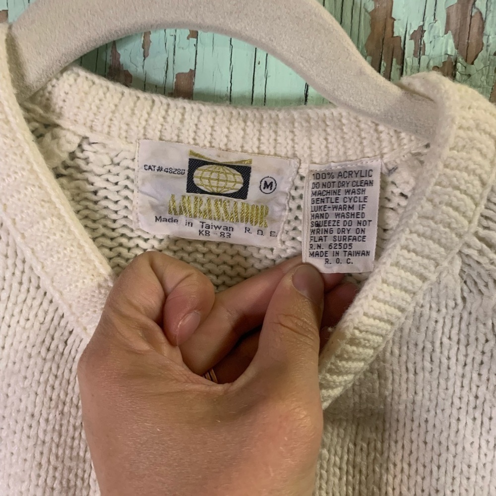 Women’s Ambassador cream colored cardigan with multi color floral embroidery - Picture 4 of 5